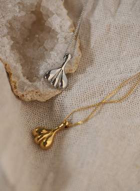 XL548 中古香水瓶 小裙子扇形美拉德水滴项链锁骨链 钛钢镀18K金