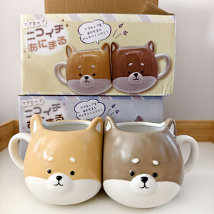 日本采购猫咪柴犬山雀可爱陶瓷对杯情侣水杯礼物套装 现货