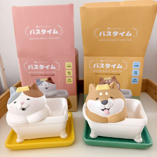 日本正版decole猫咪柴犬泡澡可爱自然加湿器装饰摆件 现货