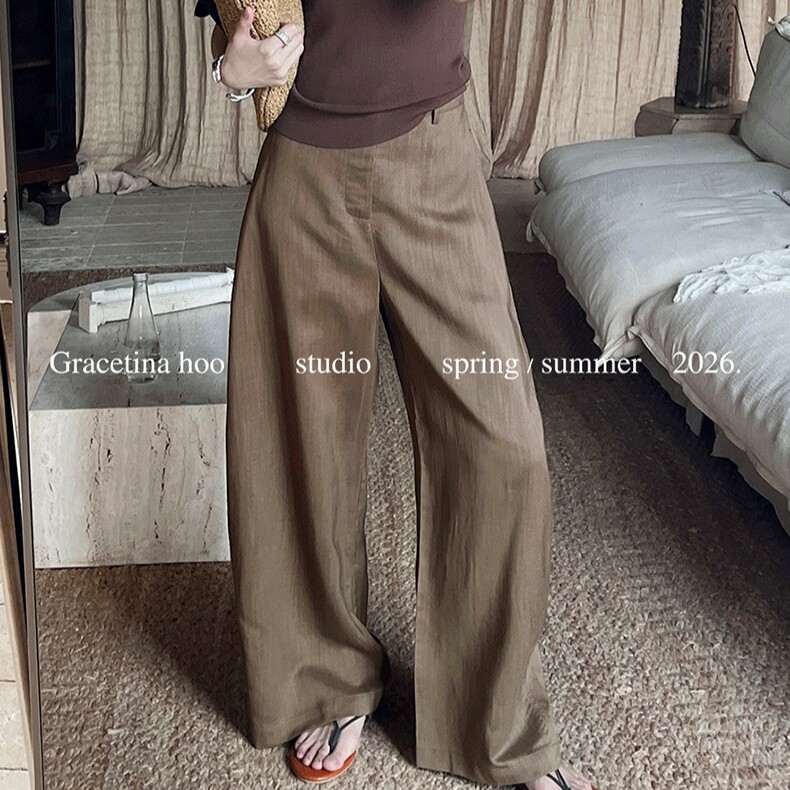 GRACETINA HOO｜法式简约高智通勤｜天丝亚麻立裁弯刀休闲裤女夏
