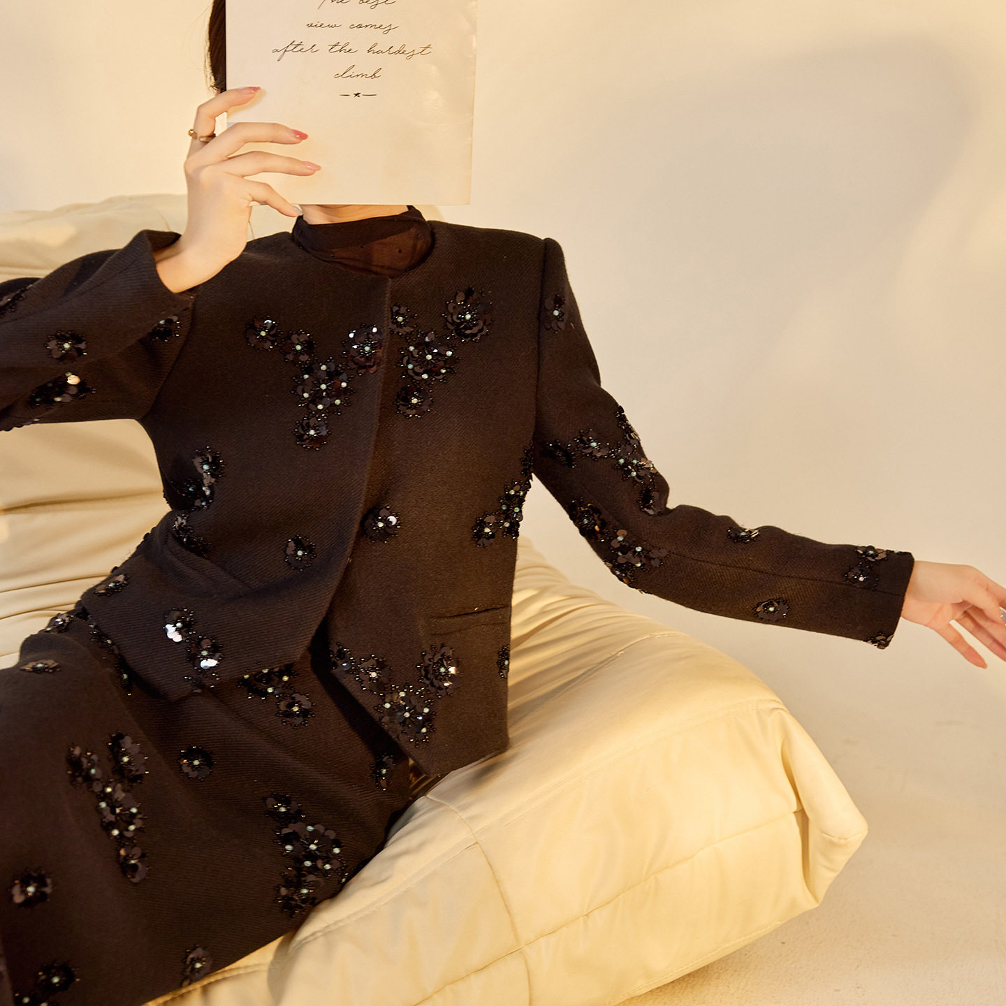 MID｜小香风高级感通勤｜珠绣圆领长袖外套半裙西装套装女春秋冬,女装/女士精品,休闲运动套装,淘宝优惠券,粉丝福利购,淘宝优惠卷