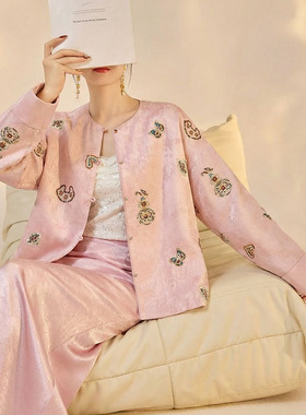 MID｜新年春节｜国风新中式｜人丝提花刺绣圆领长袖外套女春秋