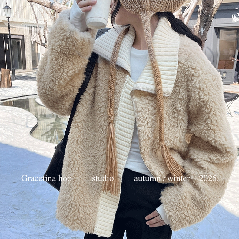 GRACETINA HOO｜法式简约高智感通勤｜羊毛针织翻领外套女秋冬