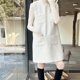 连衣裙女秋冬 香风高级通勤｜编织感圆领无袖 GRACETINA HOO｜法式