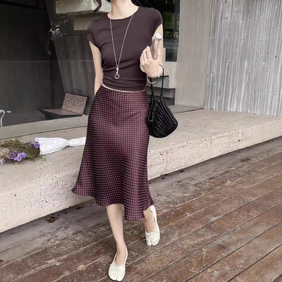 GRACETINA HOO｜法式复古高智感通勤｜光泽波点A字鱼尾半身裙女夏