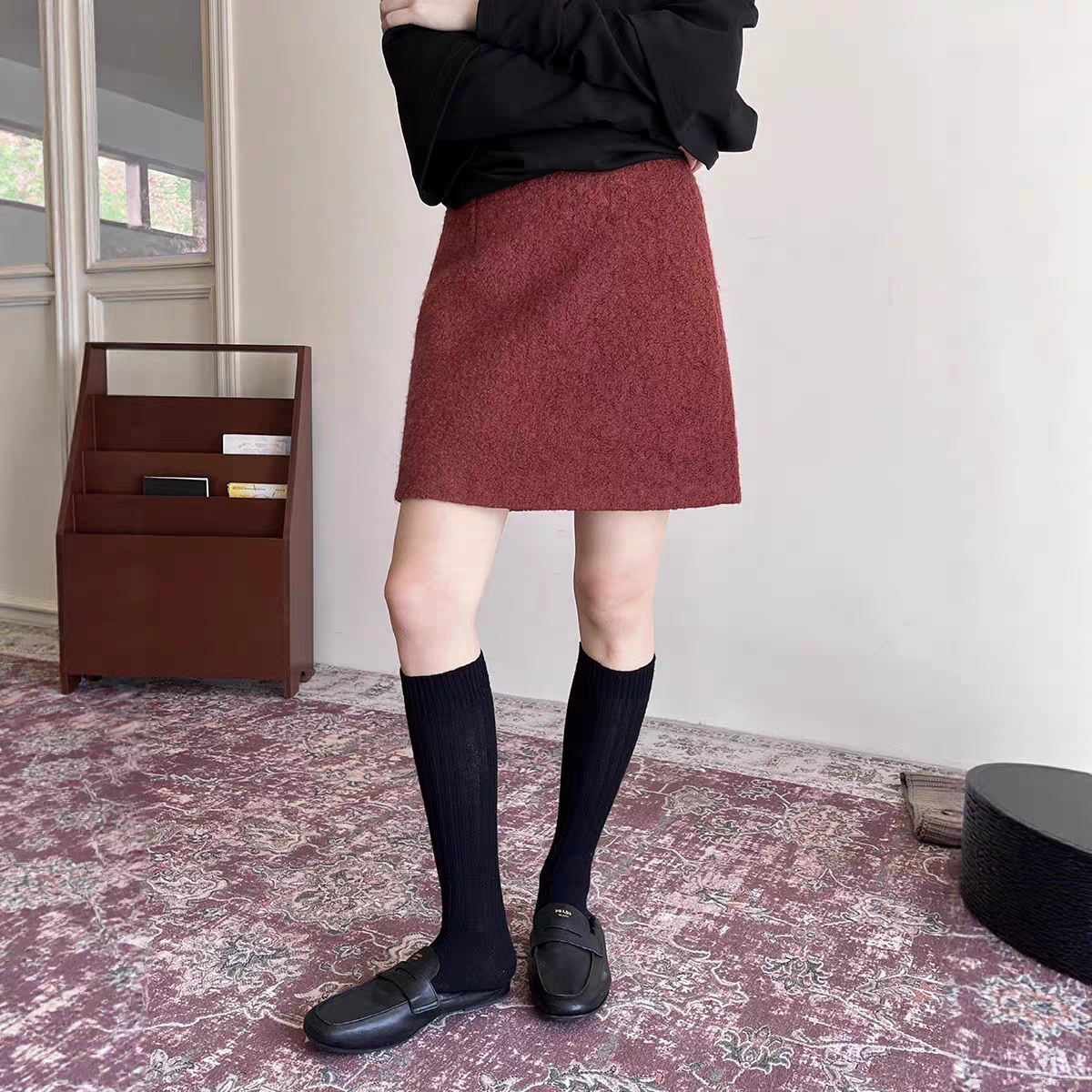 GRACETINA HOO｜法式简约高级感通勤｜羊毛圈圈呢半身短裙女秋冬