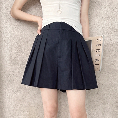 GRACETINA HOO｜法式简约高智感通勤｜苎麻棉百褶A字短裤女夏