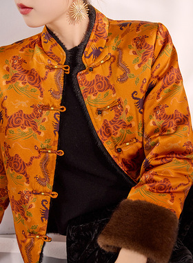 MID｜新年春节｜国风新中式｜人丝提花刺绣立领毛里外套女春秋冬
