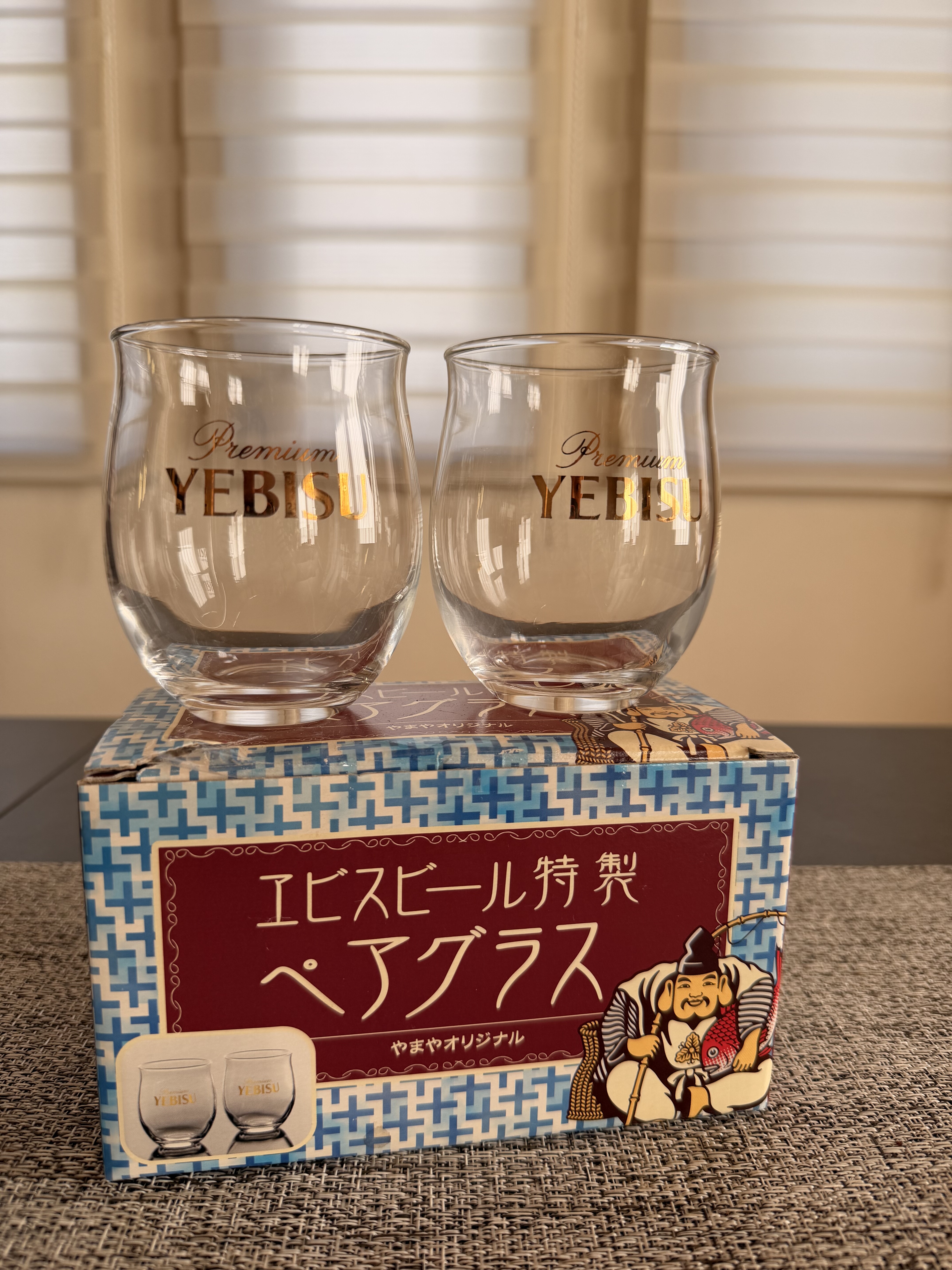 全新带原装盒 日本YEBISU惠比寿Premium啤酒玻璃杯一对