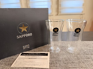 现货实拍日本SAPPORO三宝乐THE PERFECT限量黑星双层啤酒杯