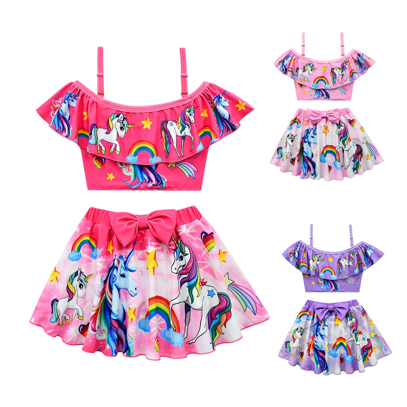 女孩小马宝莉儿童泳衣套装cos独角兽夏女童泳衣两件套泳装高弹性