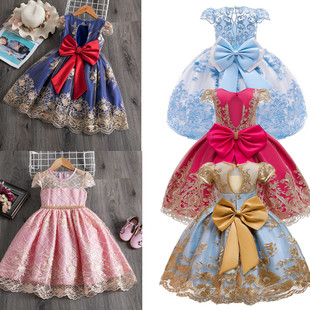 儿童刺绣花礼服公主裙幼儿园女童露背蓬蓬纱演出连衣裙Girl dress