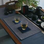 手作老粗布简约小席土布茶席桌旗茶布茶巾杯垫茶垫中式 复古禅意风