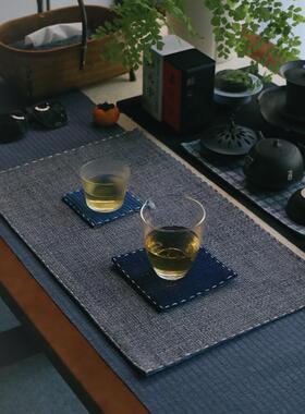 手作老粗布简约小席土布茶席桌旗茶布茶巾杯垫茶垫中式复古禅意风
