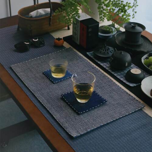 手作老粗布简约小席土布茶席桌旗茶布茶巾杯垫茶垫中式复古禅意风