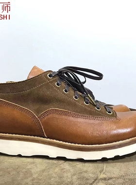 左大师16812-1-3B手工皮鞋意大利皮拼色短脸中帮工装靴