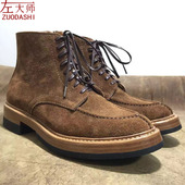2B手工缝高边沿条英国KUDU羚羊反毛皮双中底工装 左大师1611A 靴