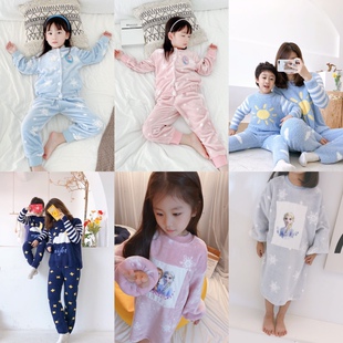 断码清仓特价不退换女童法兰绒家居服睡裙珊瑚绒睡衣毛茸茸睡衣裤