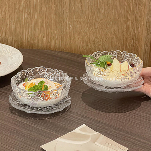 高颜值玻璃玫瑰花甜品碗碟套装精致银耳羹燕窝碗网红餐厅甜点碗