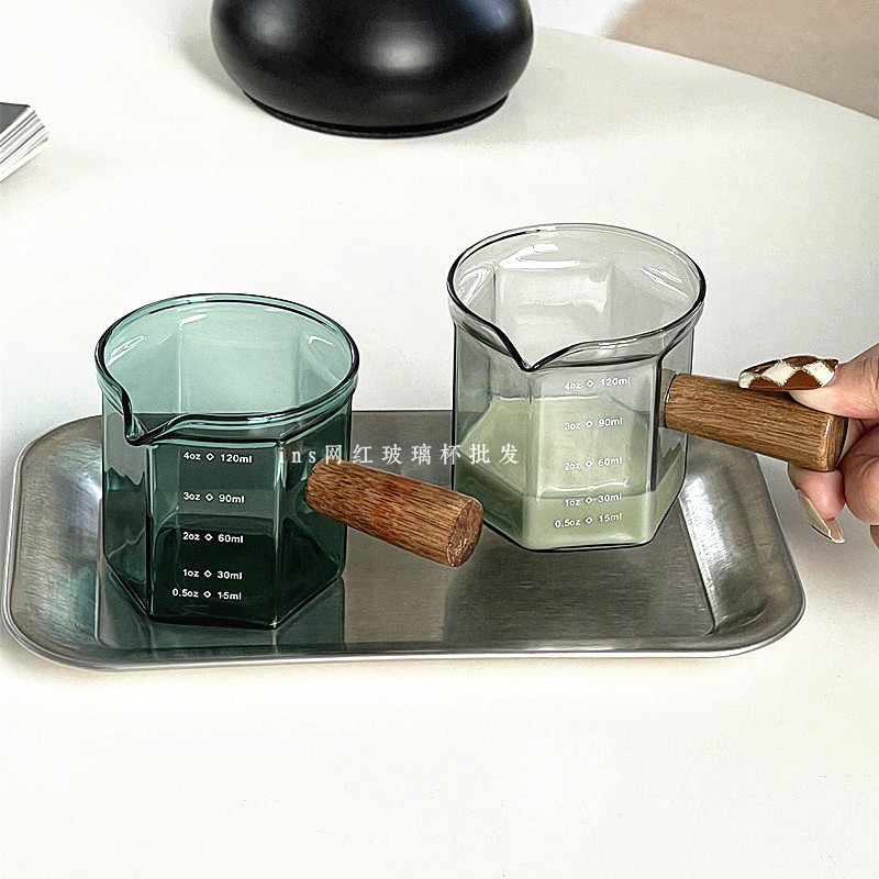 小众设计感萃取浓缩咖啡小奶罐六边形小奶盅意式木柄带刻度盎司杯,餐饮具,奶罐,淘宝优惠券,粉丝福利购,淘宝优惠卷