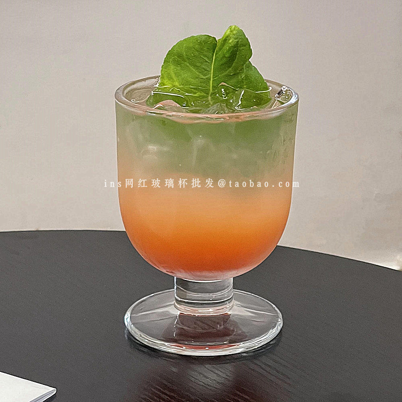 玻璃小众复古矮粗脚胖乎气泡水杯