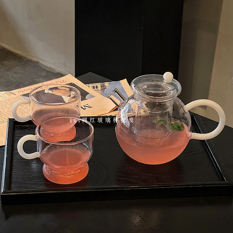 北欧富态设计花茶茶具套装透明圆润茶壶高颜值带过滤玻璃茶壶套装