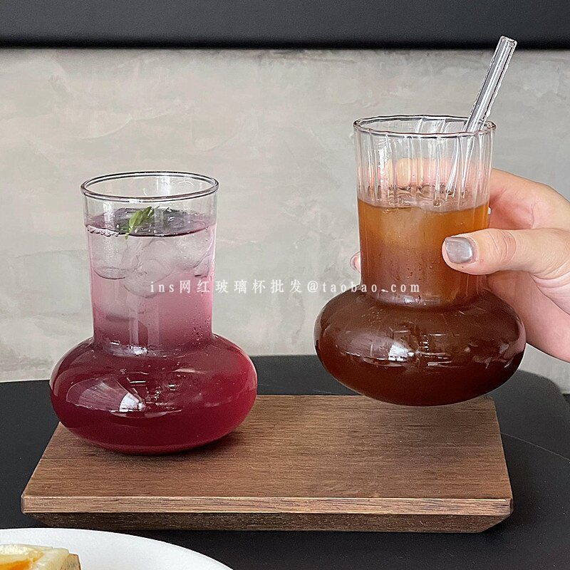 简约ins风条纹花瓶造型杯果汁杯