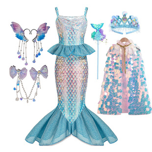 小美人鱼尾巴公主裙子女童迪士尼爱丽儿亮片演出cosplay衣服童装