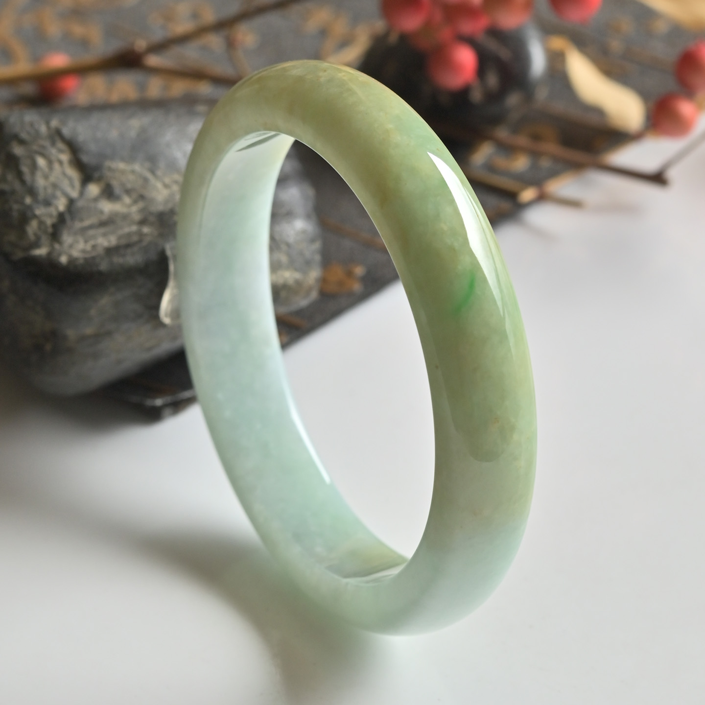 清仓天然A货翡翠手镯冰糯种福禄寿玉镯子女款58老坑缅甸玉石手镯