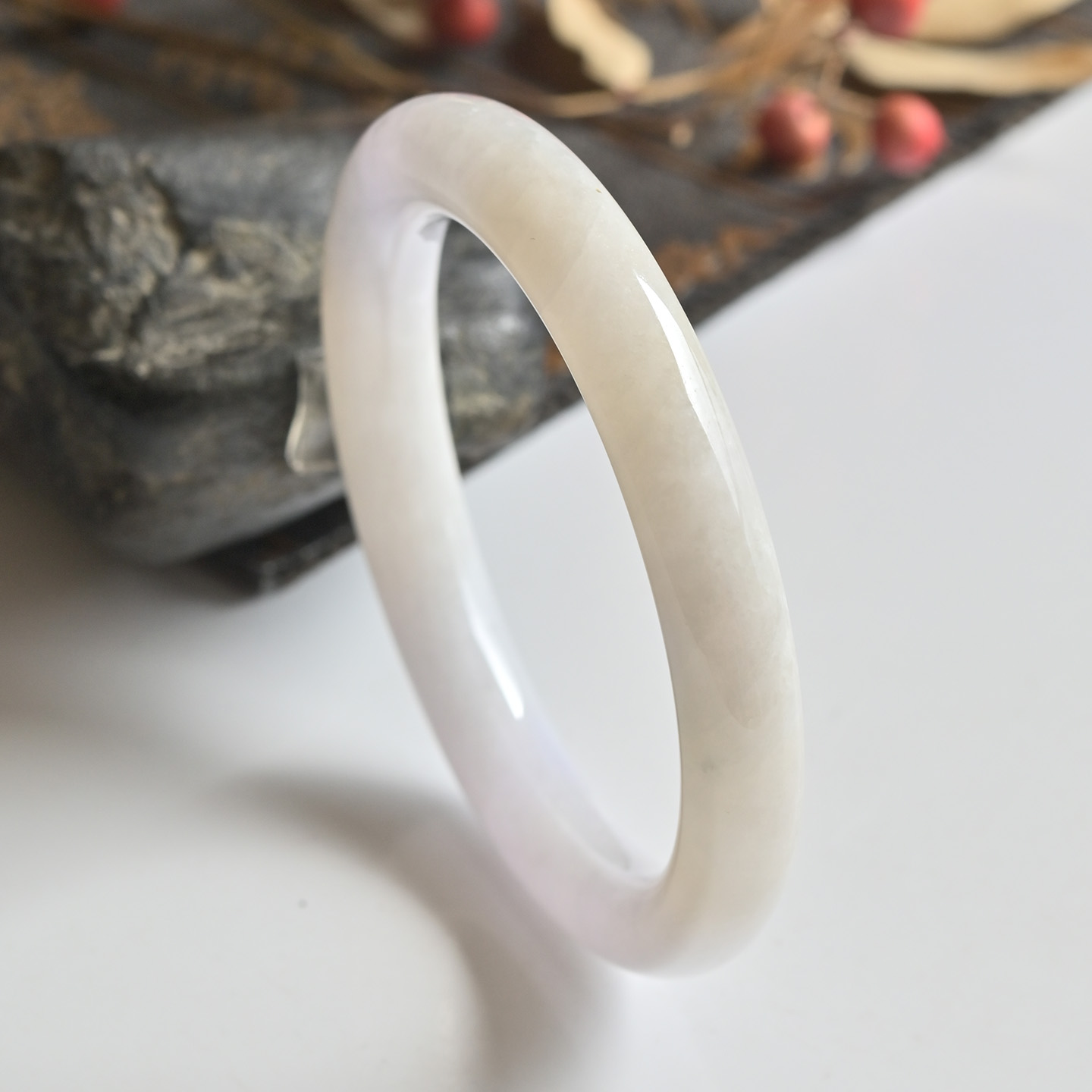 清仓缅甸天然A货翡翠手镯圆条56冰糯种特色玉镯子少女款一物一图