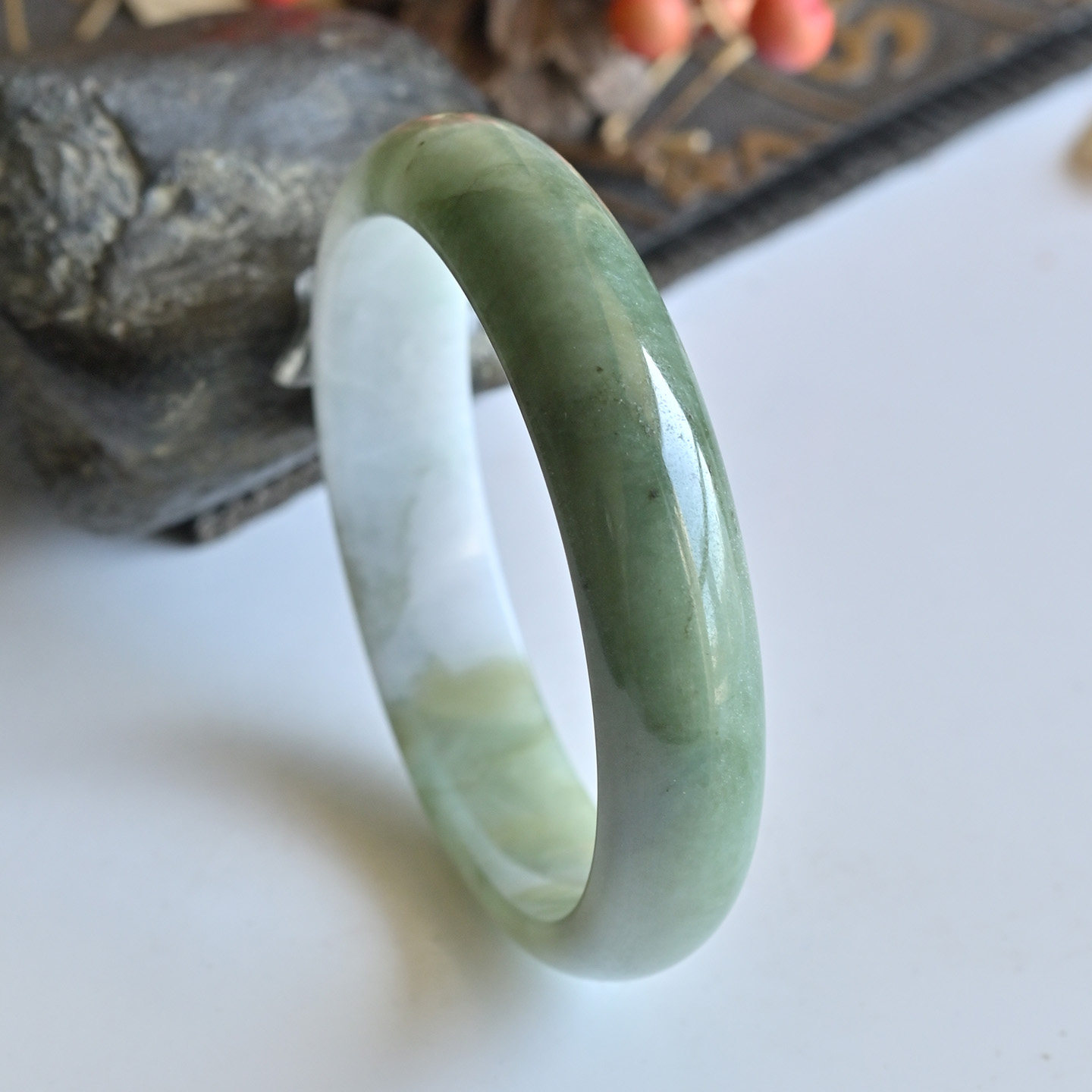 清仓天然A货翡翠手镯糯种油绿玉镯子女53缅甸玉手镯一物一图正品