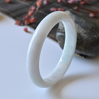 清仓天然A货翡翠手镯冰糯种白色玉镯子女款56.5缅甸玉手镯正品
