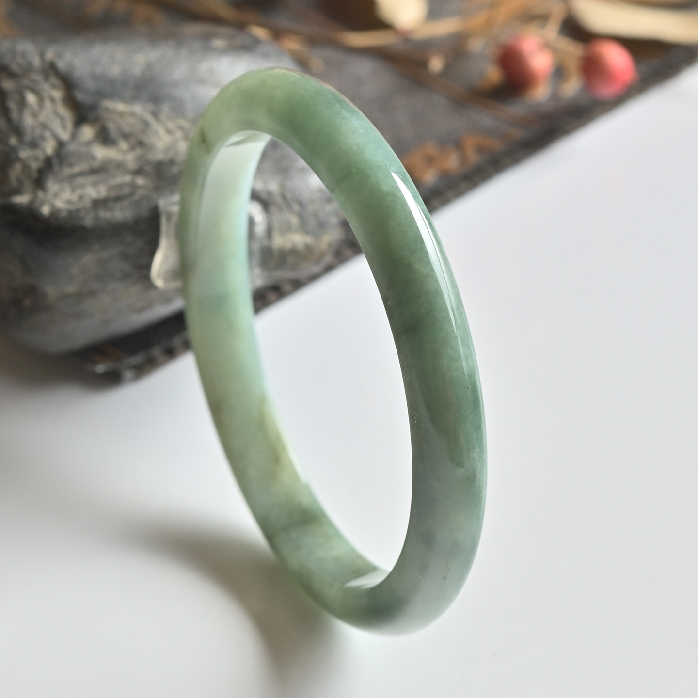 清仓天然A货翡翠手镯糯种满绿玉镯子女53缅甸玉手镯一物一图