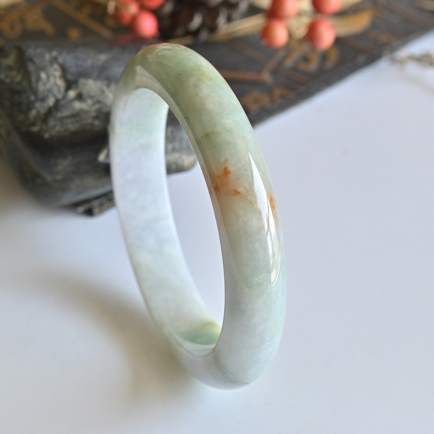 清仓天然A货翡翠手镯冰糯种三彩玉镯子女58缅甸玉石手镯一物一图