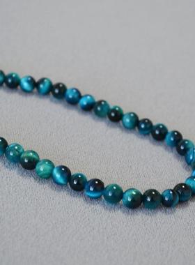 欧美小众设计孔蓝色虎眼石串珠简约气质个性复古时髦项链锁骨链女