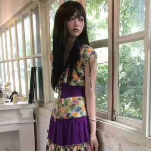 2025帛衣苑工厂店新款拼色长款修身连衣裙漂亮MM外出游玩打卡裙