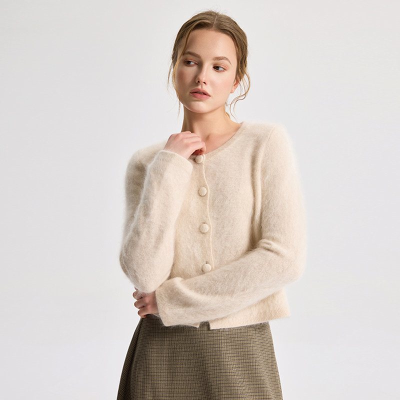 德凯佳山羊绒拉毛针织开衫女拉绒小香风圆领长袖毛衣外套短款,女装/女士精品,羊绒衫,淘宝优惠券,粉丝福利购,淘宝优惠卷