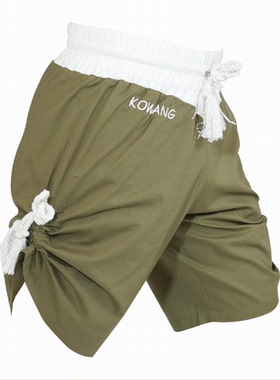 军绿色古泰拳短裤纯棉刺绣宽松舒适搏击散打武术俱乐部表演可定做