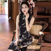 国风新中式 女感复古夏季 长款 年轻款 改良旗袍2026新款 黑色无袖