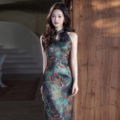 挂脖长款 夏季 掐腰改良旗袍2026新款 复古修身 年轻款 绿色新中式