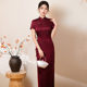 夏季 酒红色妈妈送考新中式 女感复古修身 改良旗袍2026新款 长款