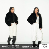 奢华质感 仿貂毛 短款 WellD 无扣V领环保皮草上衣毛毛外套女冬季