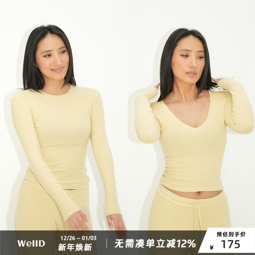 WellD 雾面莫代尔！散口边 V领/圆领高弹T恤女长袖上衣外穿打底衫