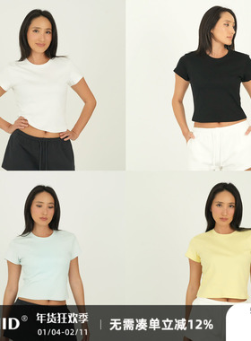 WellD 冰皮系列，夏日圆领正肩小T恤修身显瘦基础百搭短袖