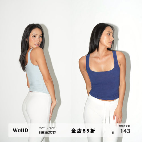 WellD 柔雾系列 方领前后2穿收腰背心女夏时髦小众设计感无袖上衣