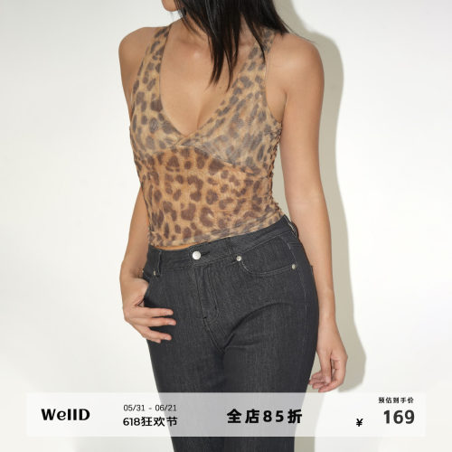 WellD 时装款 90'S VTG 时髦性感豹纹轻薄网纱深V领透视小背心女