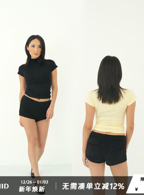 WellD 羽毛系列 澳洲天丝羊毛  高领小飞袖微透上衣女修身显瘦T恤