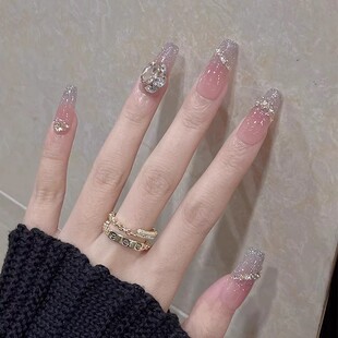 纯手工穿戴甲碎钻高级感中长款轻奢2025春夏新款精致星链永恒美甲