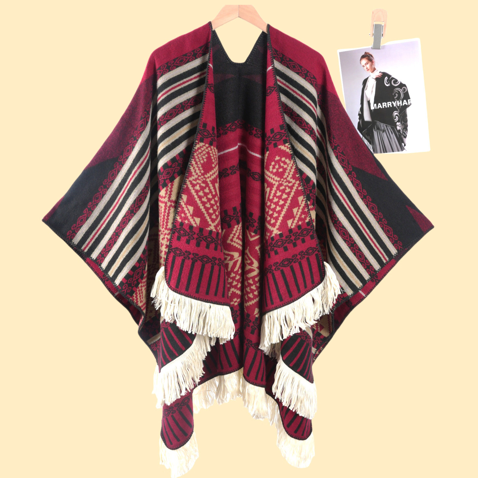 SZMLZD莉莉女士复古民族风大流苏旅行披肩外搭披风