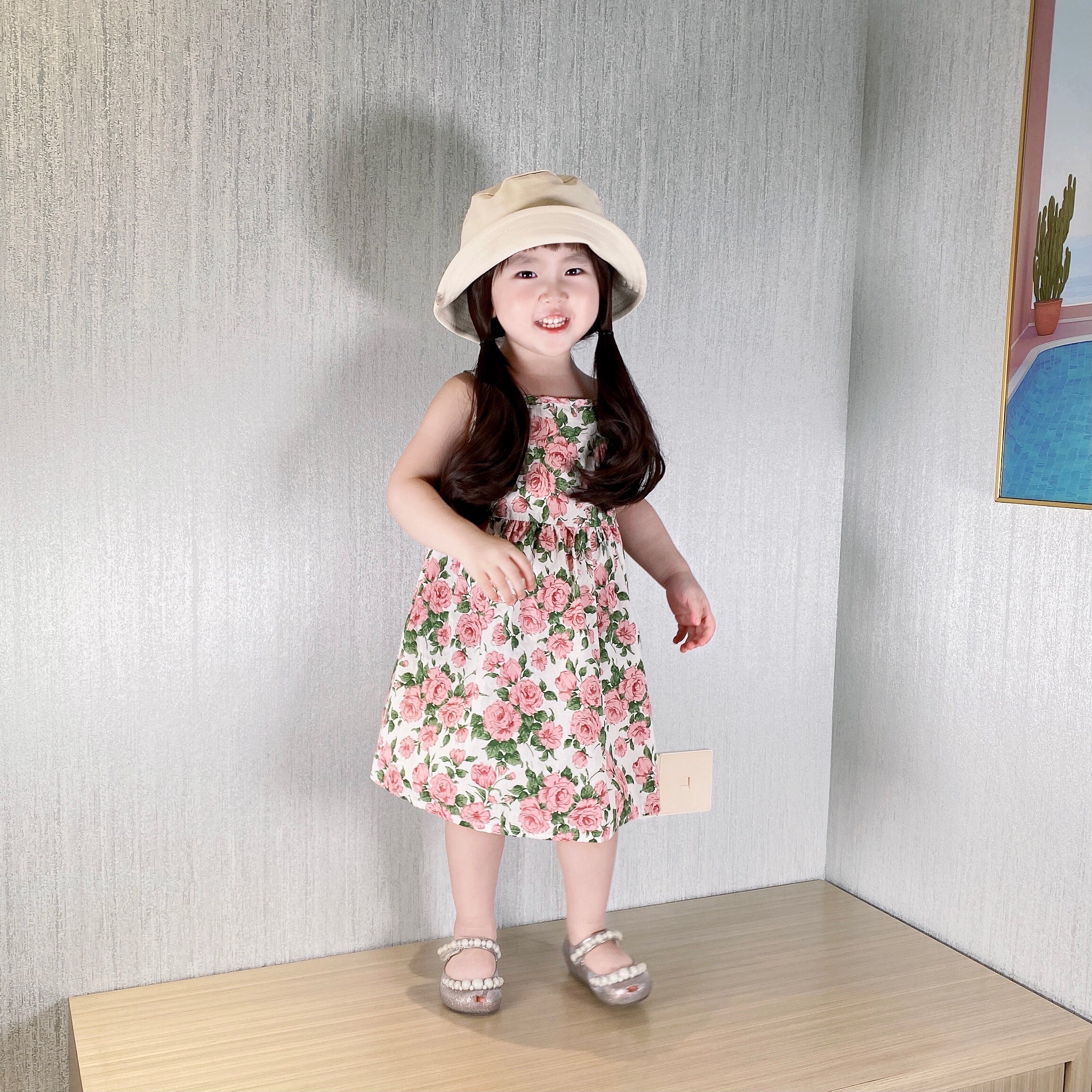 Yo妈 女童露背吊带裙宝宝人造棉裙沙滩裙儿童人棉连衣裙漏肩童装